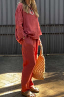 Women's casual solid color cotton and linen two-piece set