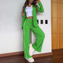 Women's Casual Notched Lapel Blazer and Wide-leg Pants Set