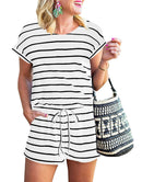ANRABESS Short Sleeve Striped Jumpsuit with Pockets Short Pant Rompers Pajamas Loungewear