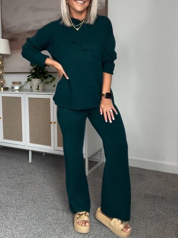 Women's Hooded Knitted Sweater Two Piece Set