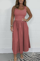 Solid Color Flared T Shirt Midi Dress