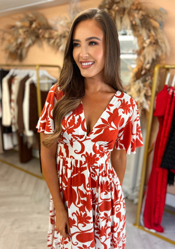 Showy Red Short Sleeve Maxi Dress