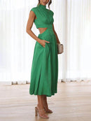 Urlaubs-Midikleid mit ausgeschnittener Taille und Taschen