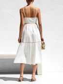 Midikleid mit kontrastfarbenem Besatz und verstellbaren Trägern