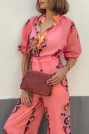 Women's casual retro print two-piece set