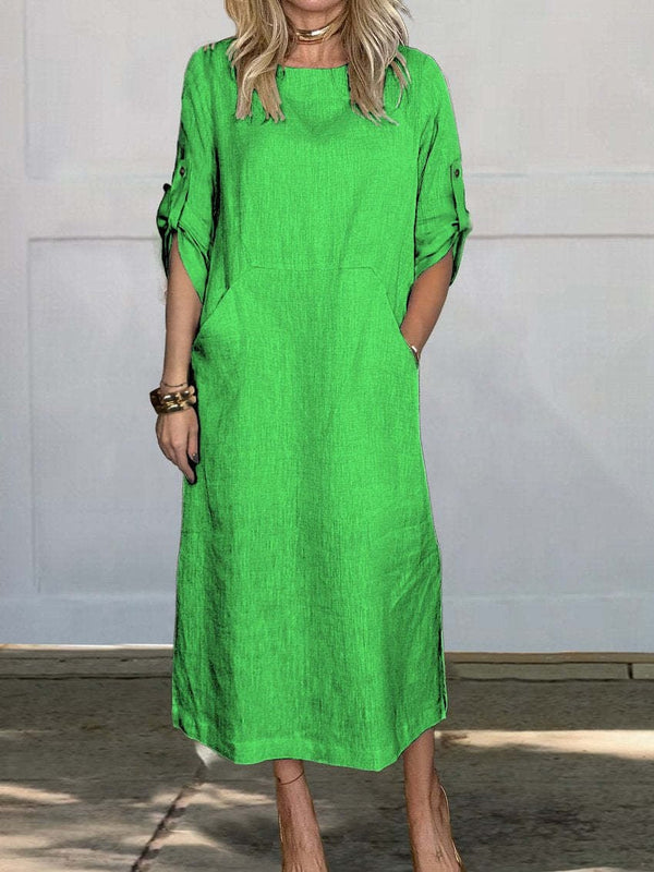 🔥HOT SALE🔥Women Summer Solid Color Linen Cotton Casual Double Side Pocket Dress(ALMOST SOLD OUT)