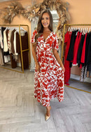 Showy Red Short Sleeve Maxi Dress