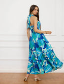 GRACE KARIN Women's Summer Dresses 2025 Halter Neck Sleeveless Smocked Backless Cut Out Floral Flowy A Line Maxi Dress