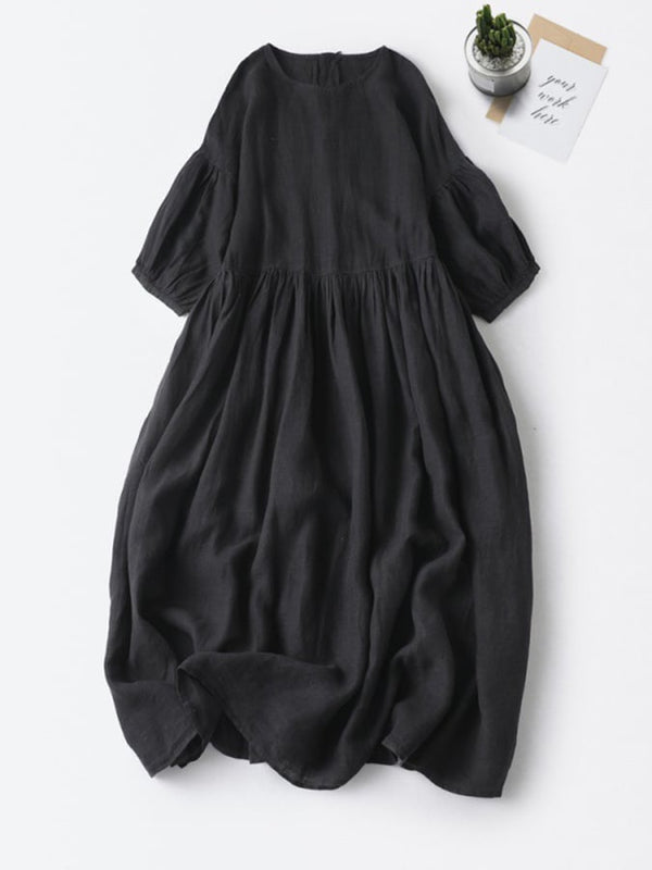 Loose And Versatile Bubble Sleeved Round Neck Pullover Dress