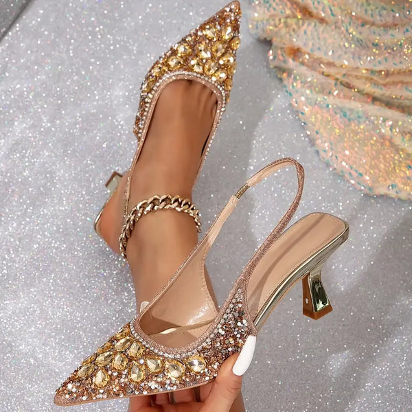 🔥Last Day 49% OFF - Thin Heel Banquet Shoes, European And American Style Rhinestone High Heel