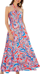 GRACE KARIN Women's Summer Dresses 2025 Halter Neck Sleeveless Smocked Backless Cut Out Floral Flowy A Line Maxi Dress