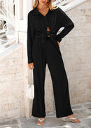 Women's 2 Piece Textured Sets Casual Button Down Shirt Wide Leg Pants Outfit Loungewear Tracksuit