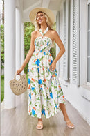 GRACE KARIN Women's Summer Dresses 2025 Halter Neck Sleeveless Smocked Backless Cut Out Floral Flowy A Line Maxi Dress