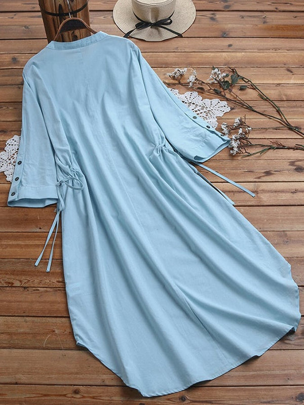 Women's cotton and linen round neck loose dress