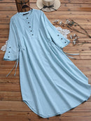 Women's cotton and linen round neck loose dress