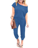 ANRABESS Casual Off Shoulder Elastic Waist Stretchy Long Romper Jumpsuit