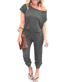 ANRABESS Casual Off Shoulder Elastic Waist Stretchy Long Romper Jumpsuit