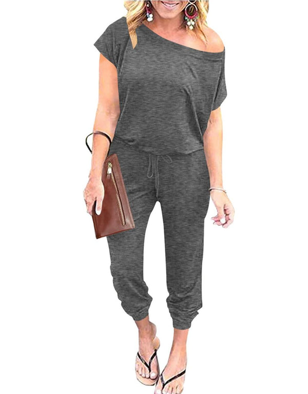 ANRABESS Casual Off Shoulder Elastic Waist Stretchy Long Romper Jumpsuit