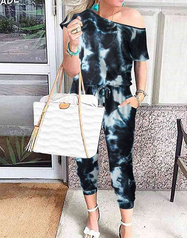 ANRABESS Casual Off Shoulder Elastic Waist Stretchy Long Romper Jumpsuit