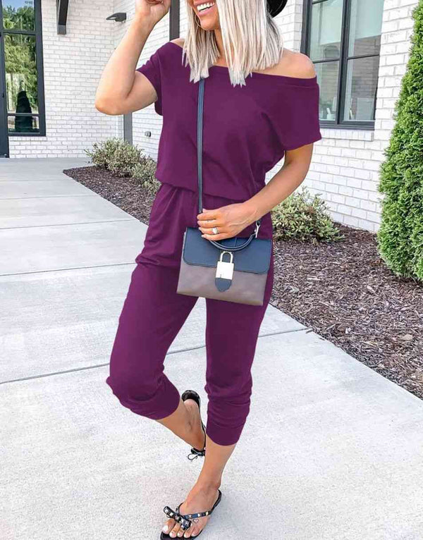 ANRABESS Casual Off Shoulder Elastic Waist Stretchy Long Romper Jumpsuit