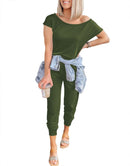 ANRABESS Casual Off Shoulder Elastic Waist Stretchy Long Romper Jumpsuit