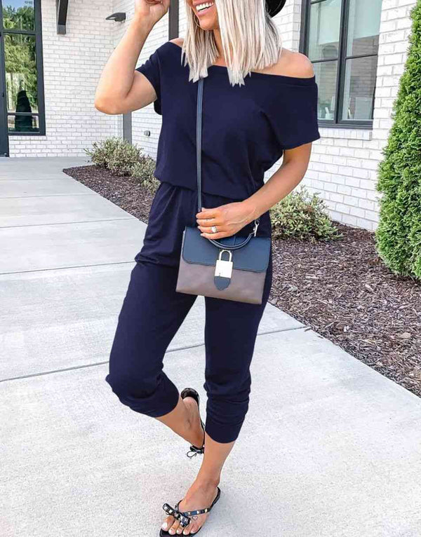 ANRABESS Casual Off Shoulder Elastic Waist Stretchy Long Romper Jumpsuit