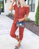 ANRABESS Casual Off Shoulder Elastic Waist Stretchy Long Romper Jumpsuit