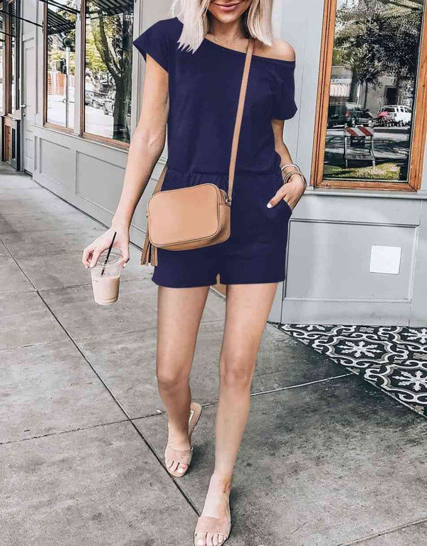 ANRABESS Casual Off Shoulder Elastic Waist Stretchy Long Romper Jumpsuit