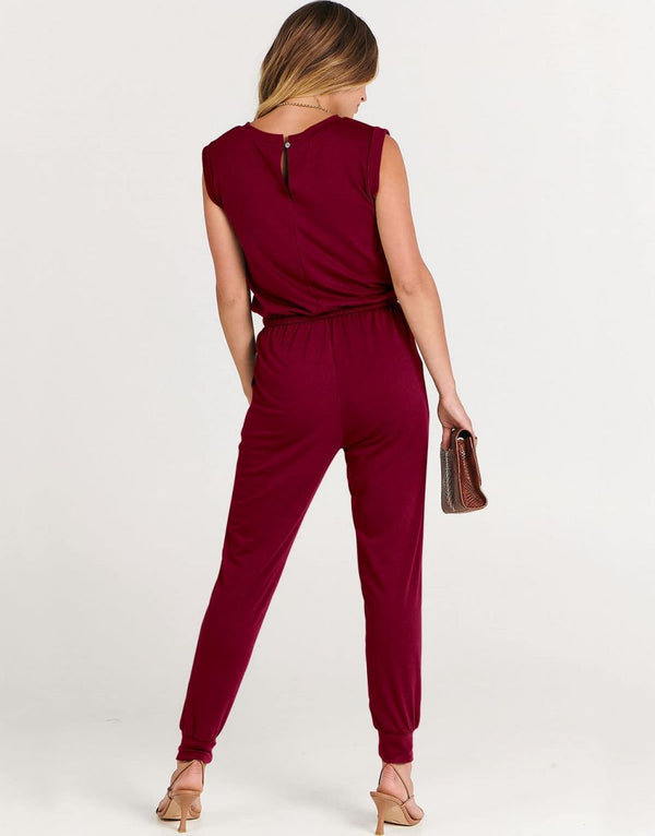 ANRABESS Crewneck Sleeveless Stretchy Jumpsuits Rompers with Pockets