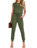ANRABESS Crewneck Sleeveless Stretchy Jumpsuits Rompers with Pockets