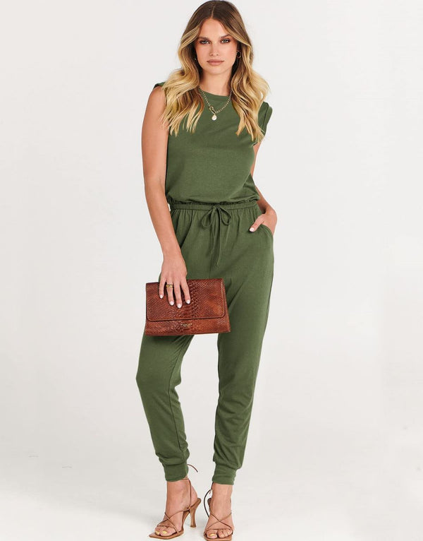 ANRABESS Crewneck Sleeveless Stretchy Jumpsuits Rompers with Pockets