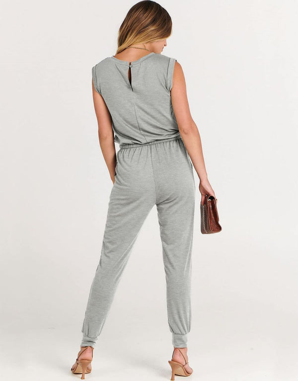 ANRABESS Crewneck Sleeveless Stretchy Jumpsuits Rompers with Pockets