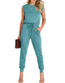 ANRABESS Crewneck Sleeveless Stretchy Jumpsuits Rompers with Pockets