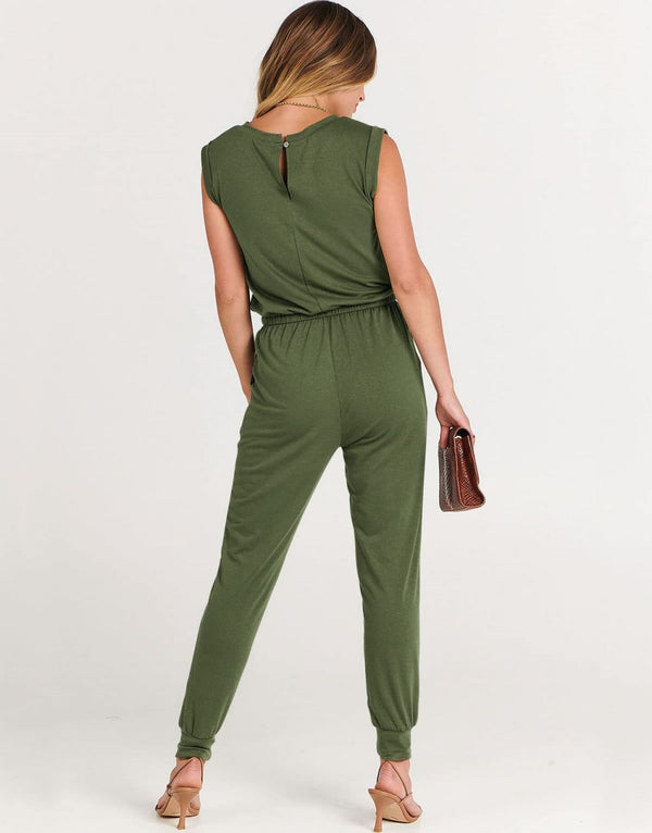 ANRABESS Crewneck Sleeveless Stretchy Jumpsuits Rompers with Pockets