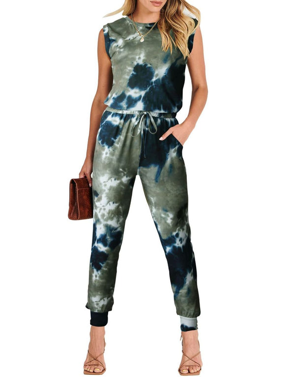 ANRABESS Crewneck Sleeveless Stretchy Jumpsuits Rompers with Pockets