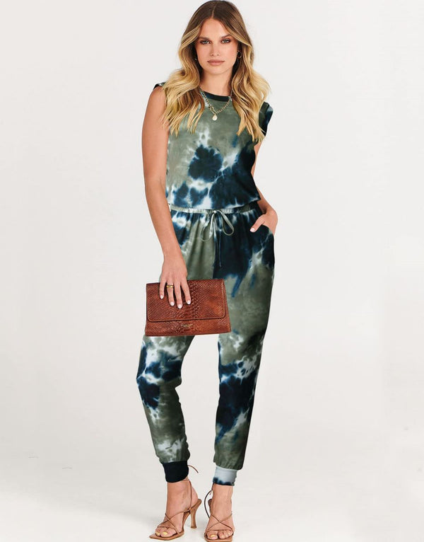 ANRABESS Crewneck Sleeveless Stretchy Jumpsuits Rompers with Pockets