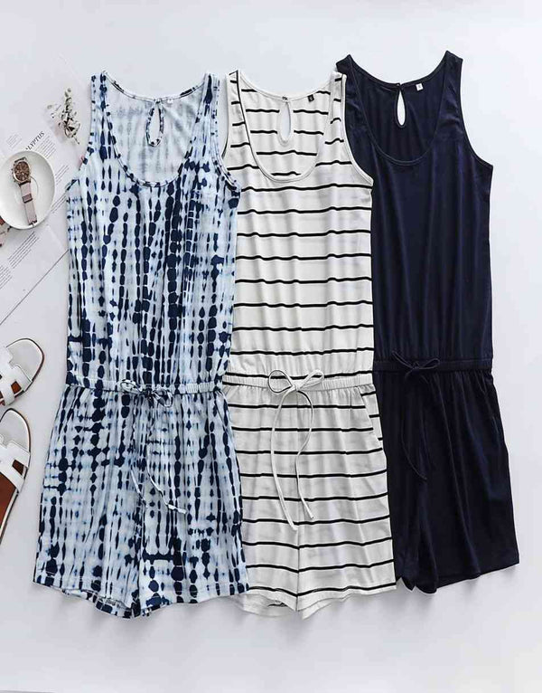 ANRABESS Scoop Neck Sleeveless Tank Top Short Jumpsuit Rompers with Pockets