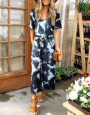 ANRABESS Short Sleeve V Neck Elastic Waist Wide Leg Cropped Pant Jumpsuits Rompers