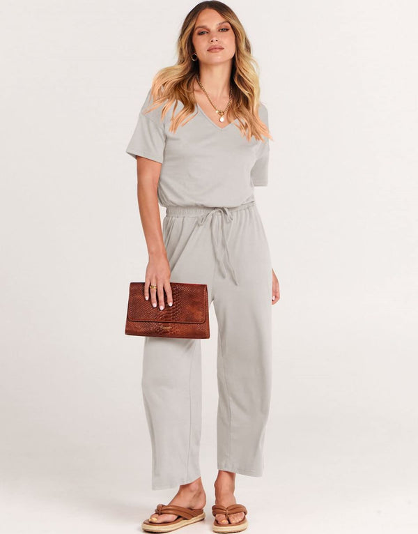 ANRABESS Short Sleeve V Neck Elastic Waist Wide Leg Cropped Pant Jumpsuits Rompers