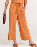 ANRABESS Short Sleeve V Neck Elastic Waist Wide Leg Cropped Pant Jumpsuits Rompers