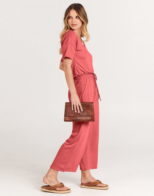ANRABESS Short Sleeve V Neck Elastic Waist Wide Leg Cropped Pant Jumpsuits Rompers