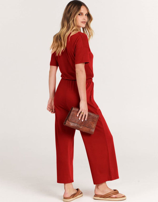 ANRABESS Short Sleeve V Neck Elastic Waist Wide Leg Cropped Pant Jumpsuits Rompers