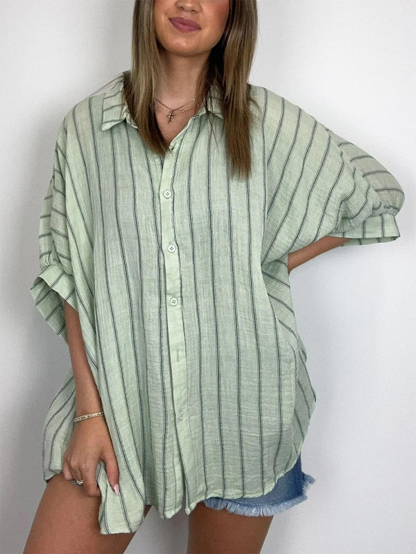 Women's Oversized Striped Button Down Top (Buy 2 Free Shipping)