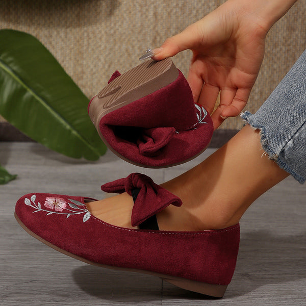 New Embroidered Bow Flat Mary Jane Shoes
