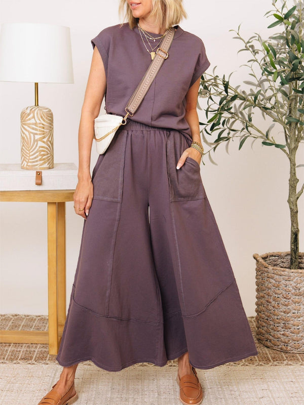 Clean Lines Top & Wide Leg Pants Set (Buy 2 Free Shipping)