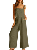 Square Neck Tank Wide Leg Pants Matching Lounge Set