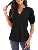 Women's V Neck Puff Sleeve Basic T-shirt (Buy 3 Free Shipping)