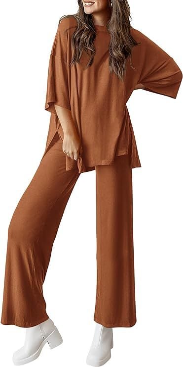 Casual 2-Piece Loose-Fit Short Sleeve Top & Wide-Leg Pants Set with Pockets