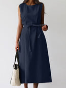 Women's Casual Solid Color O-neck Sleeveless Dress