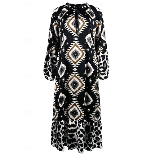 Women's Casual Dress Long Sleeve Bohemian Style Dress Long Sleeve Floral Tie Spring V Neck